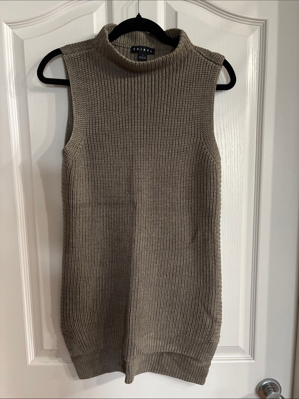Tribal Sleeveless Cowl Neck Knit Tunic - Taupe